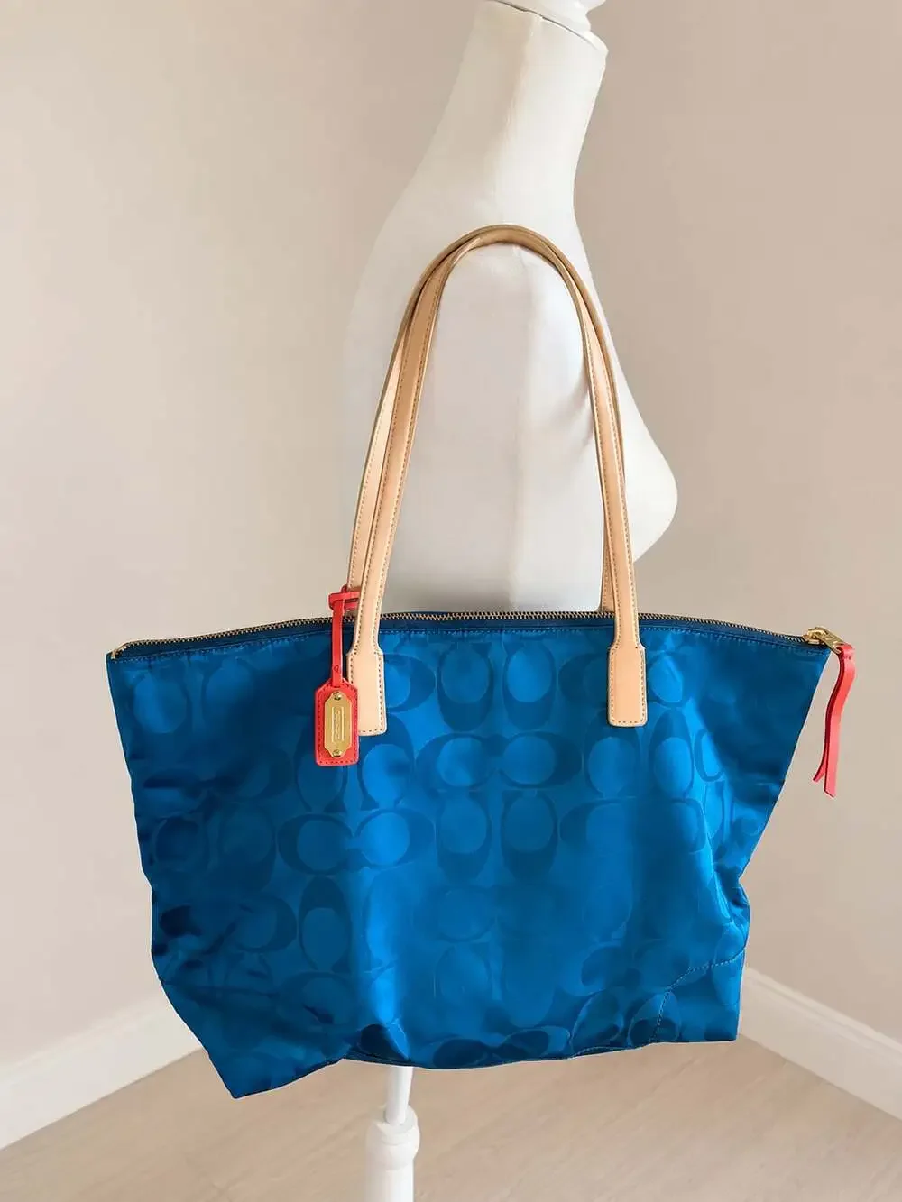 Coach Signature C Nylon East-West Tote Blue Red